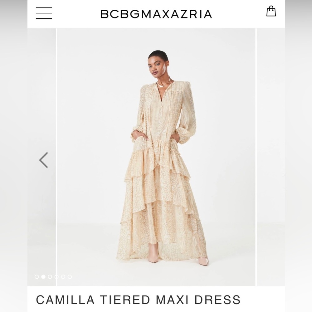 BCBGMAXAZRIA Camilla Tiered Maxi Dress XS in cream. New with tags.